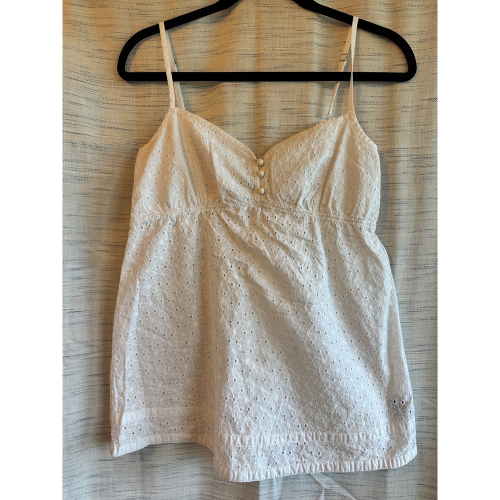Express White Eyelet Camisole Top Smocked Back Floral Embroidery Medium